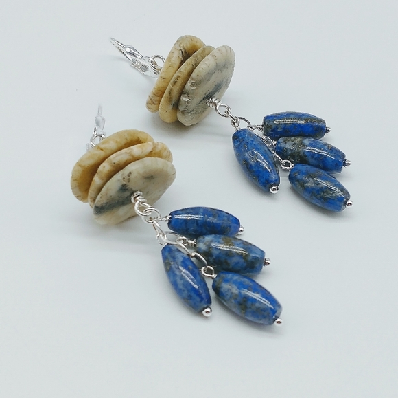 Handmade Jewelry - Sterling Silver Lapis Lazuli Turquoise Disc Earrings